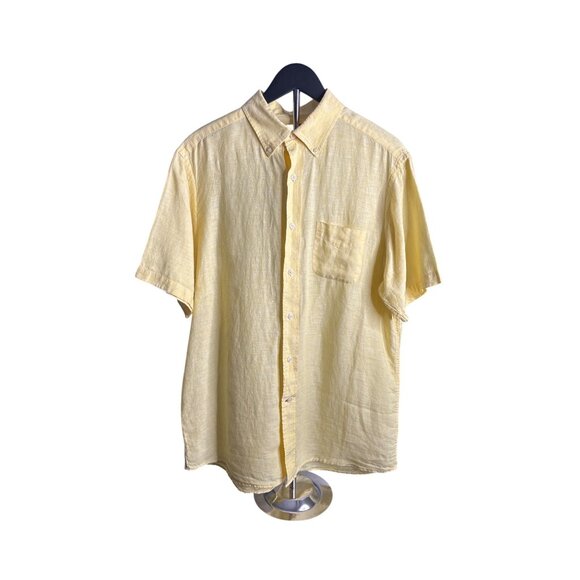 Cremieux Classics Men's Yellow 100% Linen Short Sleeve Button-Down Shirt Size L - Picture 1 of 8